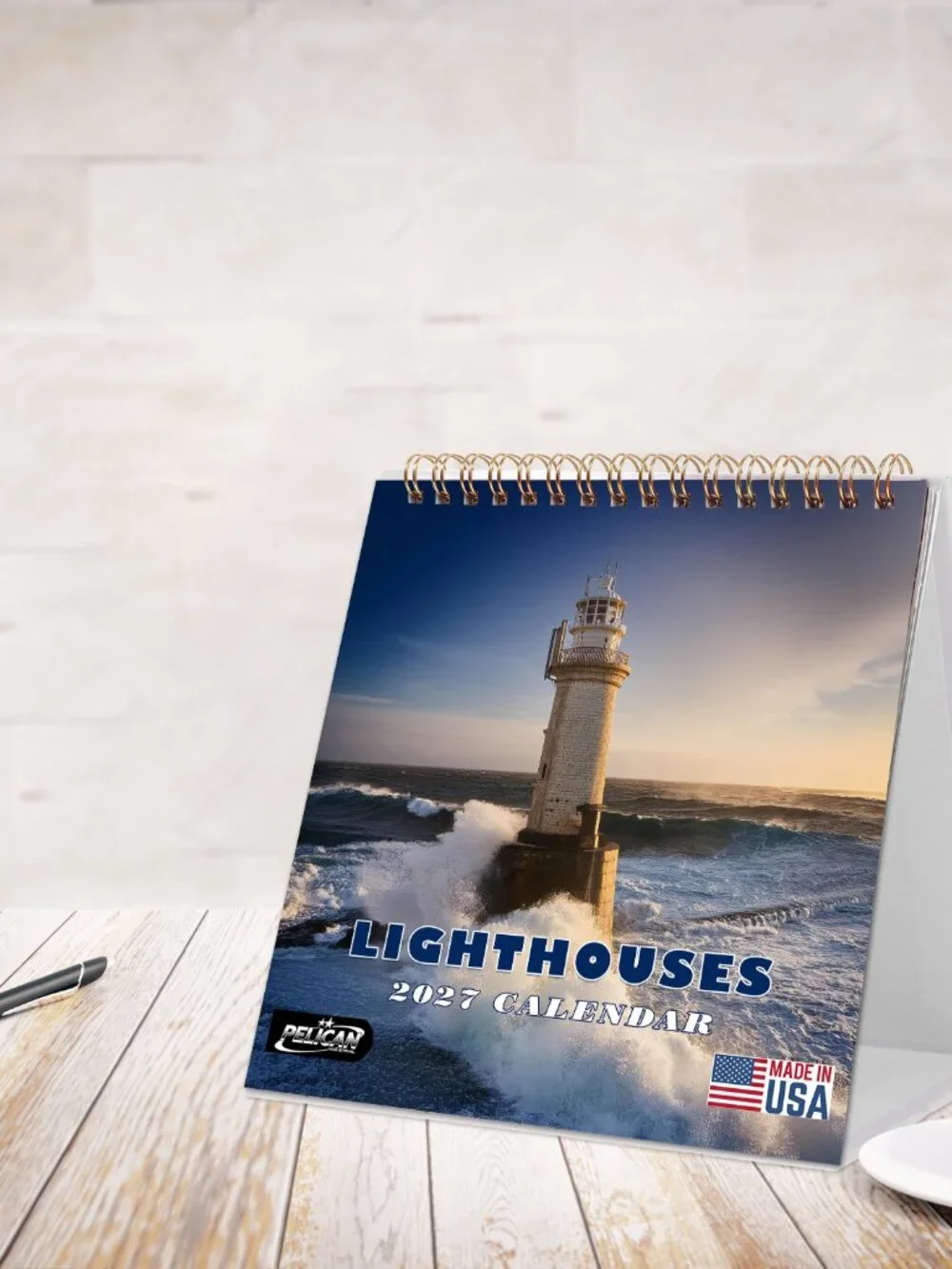 2027-12 Months Desk Calendar Desktop Planner with To-Do List (Lighthouses)